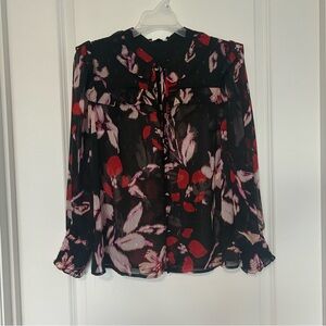NWT Sanctuary Black and Red Sheer Floral Longsleeve Blouse Women’s Small